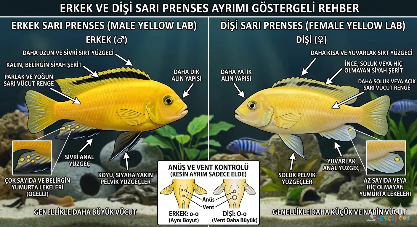 Sarı Prenses Erkek ve Dişi Cinsiyet Belirlemesi Gösteren Resim