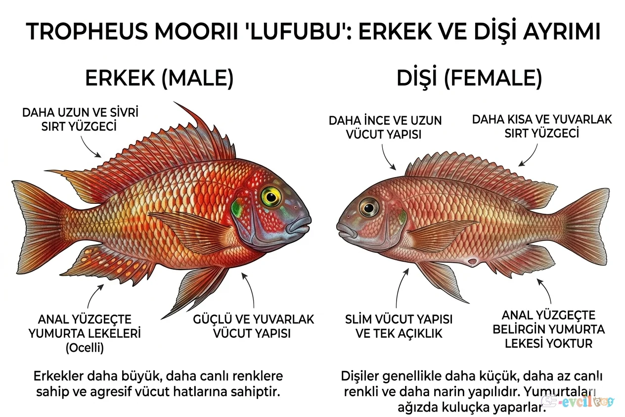 Tropheus moorii Lufubu Cinsiyet Ayrımı Resimli