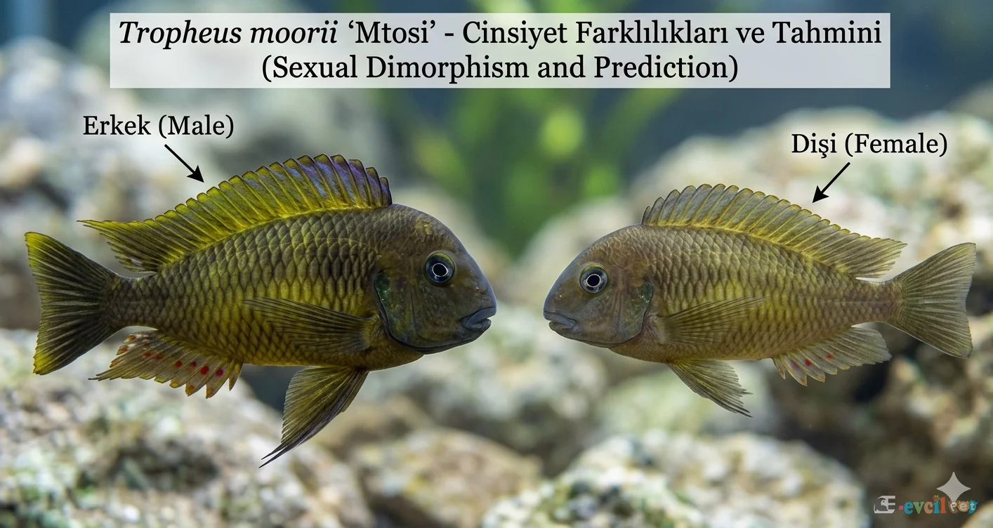 Tropheus moorii Mtosi Cinsiyet ayrım resmi Erkek Dişi Ayrımı Detaylı